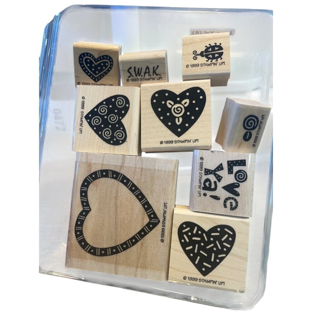 Stampin' Up! Wood Mounted Stamp Set 8-Piece Hearts Love‎ Theme
